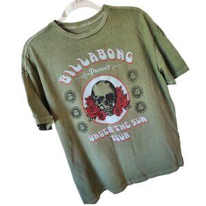 BILLABONG Oversized True Boy T Shirt Tee Skull Roses Under the Sun Tour Green XS